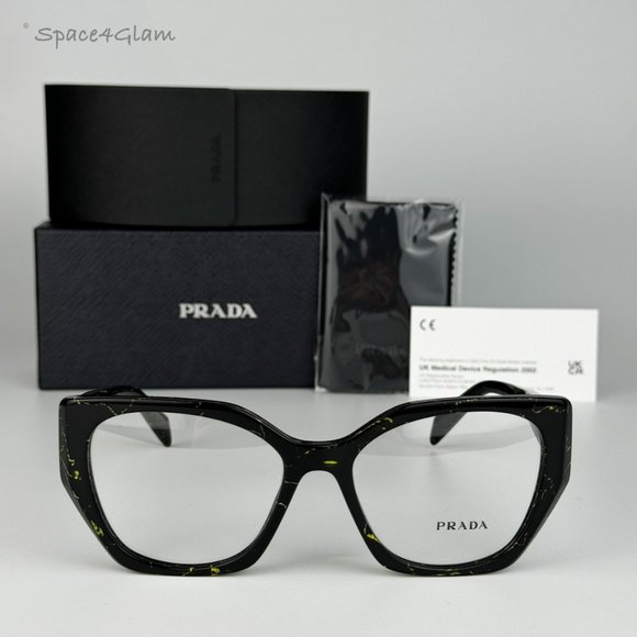 Prada Accessories - NEW Prada PR18WV 19D1O1 Black Yellow Marble Cat Eye Women Eyeglasses